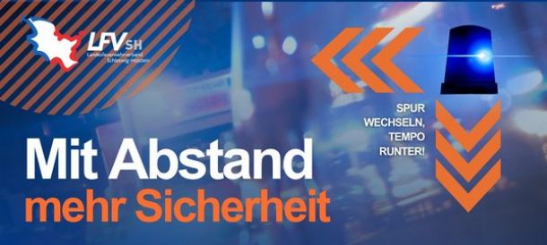 Banner mit dem Text: "Mit Abstand mehr Sicherheit - Spur wechseln, Tempo runter!"